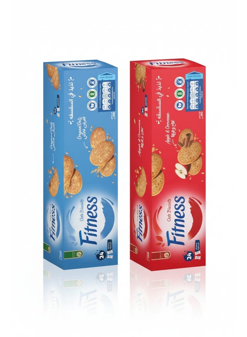 Fitness Oats Biscuits Combo Pack - (Original & Apple with Cinnamon) - 24 Pieces Per Box - Pack of 2